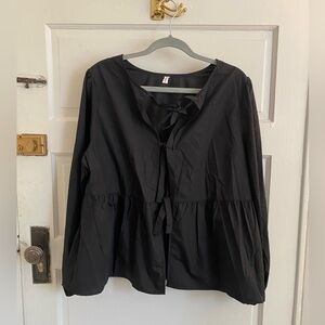 Tie Front Bows Black Long Sleeve Blouse Size Medium